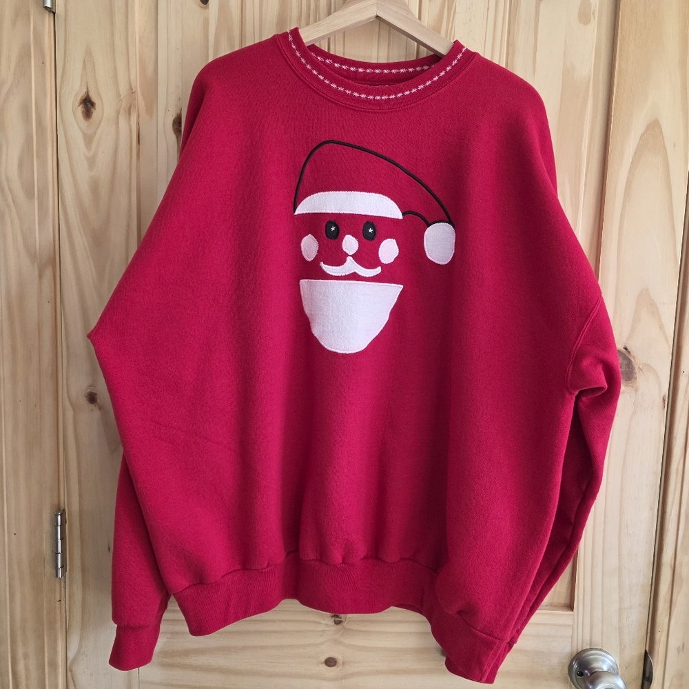 Vintage 90s 2XL Santa Embroidered Christmas Snowflake Sweatshirt